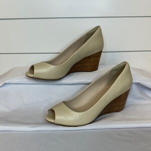 Elegant Women’s Cole Haan Cream Wedge Peep-Toe Shoes - Never Worn!!